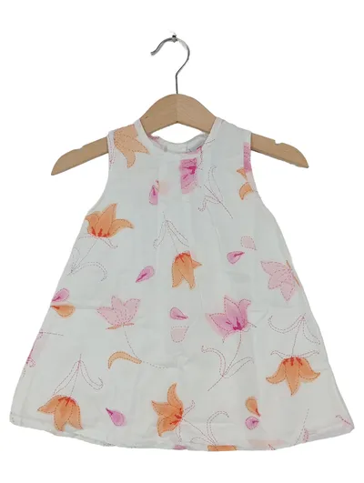 Création Stummer Mädchen Sommerkleid Gr. 68 Blumenmuster Weiß Rosa