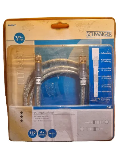 Schwaiger SAT Anschlusskabel 1,5m Silber HDTV 110dB 4-fach geschirmt