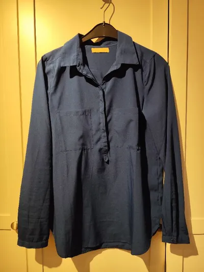 Amichi Damen Bluse Gr. 36/S Casual Blau Langarm Polyester