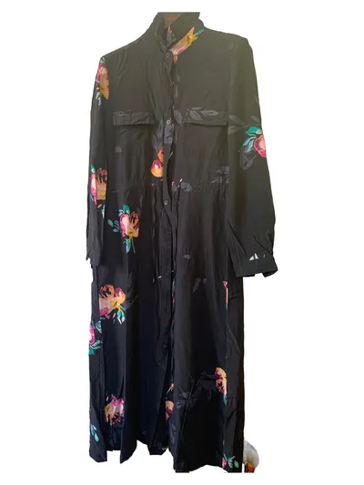 French Connection Damen Blusenkleid XS Schwarz Floral Casual