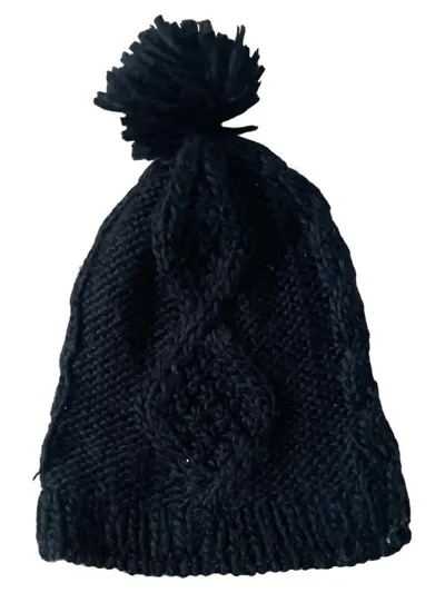 Barts Damen Mütze Schwarz Bommelmütze Zopfstrickmuster Polyacryl Casual