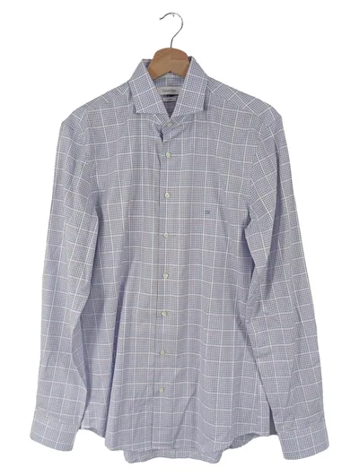 CALVIN KLEIN Business Hemd Herren Blau Kariert Baumwolle Gr. 38/M Langarm