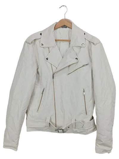 RECLAIMED VINTAGE Damen Lederjacke Weiß Gr. 34/XS Bikerjacke Vintage Streetwear