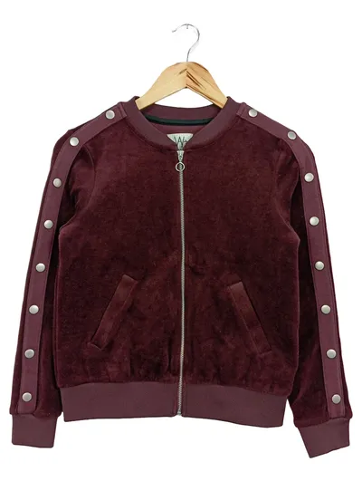 IKKS Damen Sweatjacke Gr. 34/XS Rot Samt Streetwear Bomberjacke Reißverschluss