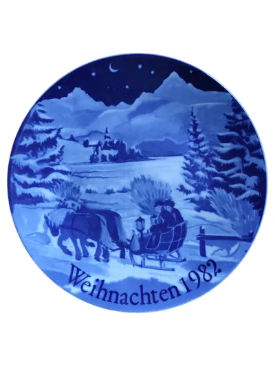 Bavaria Wandteller Weihnachten 1982 Blau Weihnachtlich Porzellan Teller