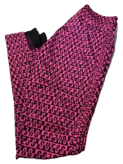 GUESS Damen Leggings Logo-Print Pink Schwarz Gr. XS Streetwear