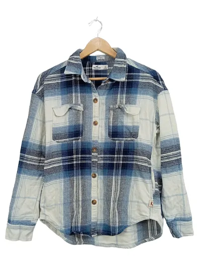 Hollister Herren Freizeithemd Kariert Blau Langarm Baumwolle Gr. S