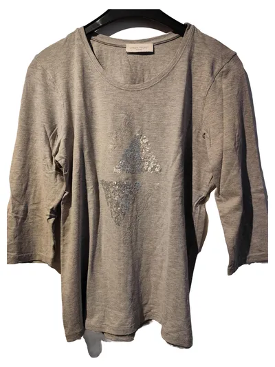Christa Probst Damen Langarmshirt Grau Gr. 40/L Pailletten Casual