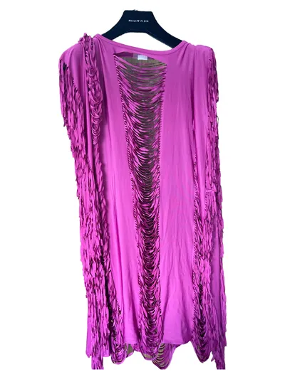 Yamamay Freizeitkleid Damen 42;XL Rosa Cut-Outs Fransen Sommerkleid