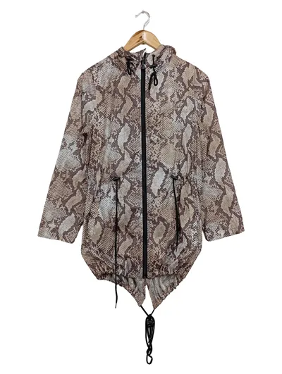 RINASCIMENTO Damen Leichter Mantel Gr. 34/XS Schlangenmuster Kapuze Braun