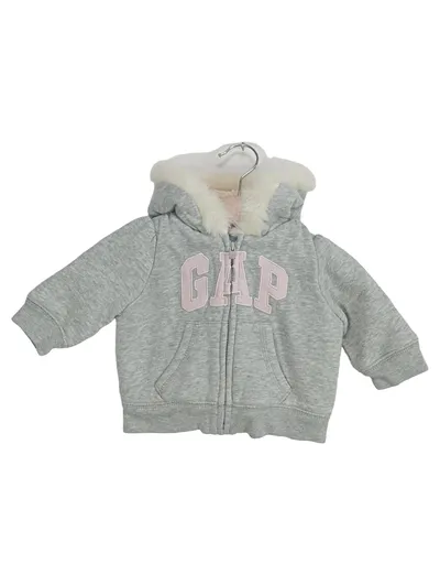 babyGap Kinder Sweatjacke Gr. 56 Grau Kapuze Logo-Print Fellfutter