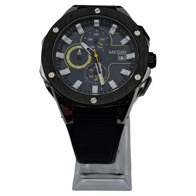 MEGIR Herren Chronograph Armbanduhr Sportuhr Schwarz Blau Edelstahl