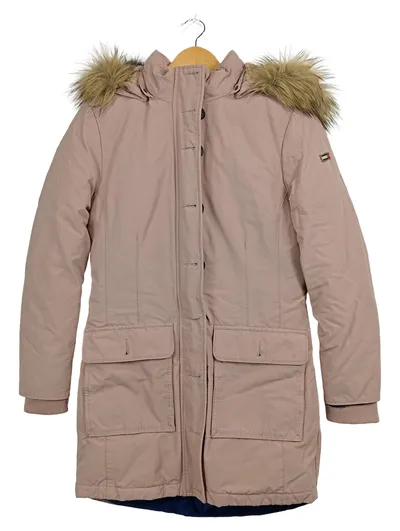 Hilfiger Denim Damen Parka Gr. S Beige Kapuze Kunstpelz Alltag Outdoor