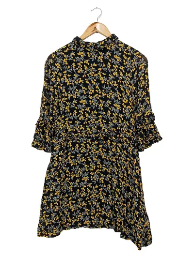 GANNI Freizeitkleid Damen S Schwarz Blumenmuster Rüschen Viskose Minikleid