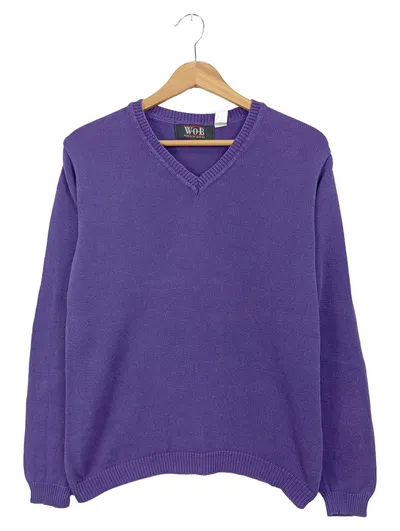 World of Basics Damen Pullover V-Ausschnitt Gr. 40/L Lila Baumwolle