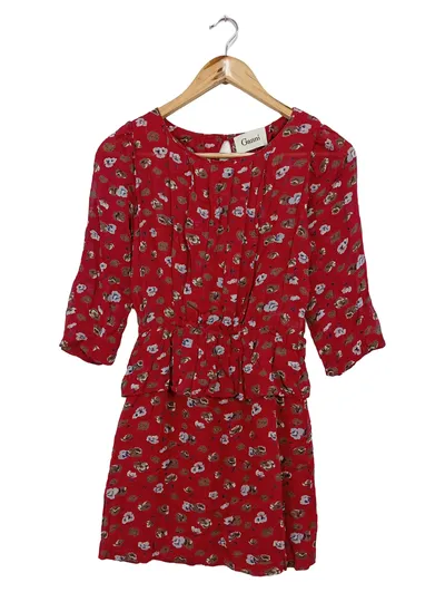 GANNI Sommerkleid Damen 34/XS Rot Blumenmuster Bohemian Viskose Minikleid