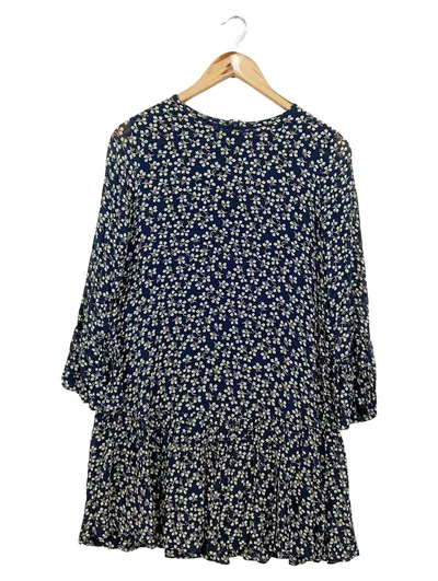 GANNI Sommerkleid Damen 34/XS Blau Blumenmuster Bohemian Viskose Rüschen
