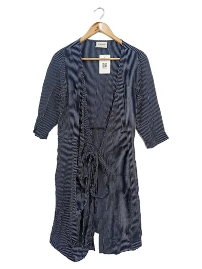 GANNI Damen Wickelkleid Freizeitkleid Gr. 34/XS Blau Gestreift Bohemian Elegant