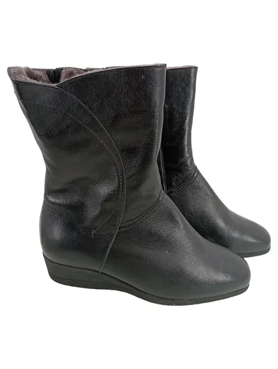 Damen Leder Stiefel Schwarz Gr. 38 Gefüttert Winterstiefel Klassisch