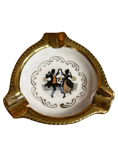 Bavaria Porzellan Aschenbecher Gold Tanzpaar Motiv Vintage Rokoko