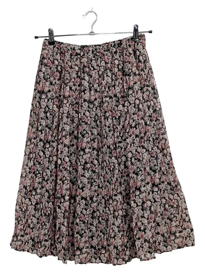 Hollister Damen Faltenrock Blumenmuster Midi Polyester Rosa Schwarz Gr. 38 M