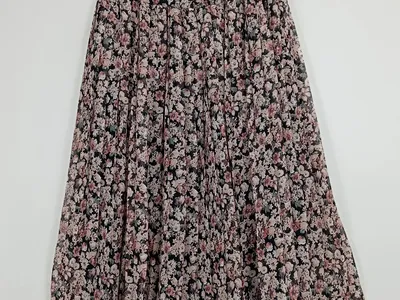 Hollister Damen Faltenrock Blumenmuster Midi Polyester Rosa Schwarz Gr. 38 M