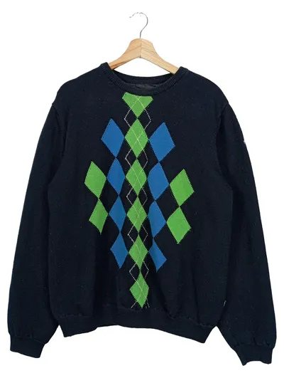 RUKKA Herren Pullover Gr. 48/M Schwarz Argyle Muster Wolle