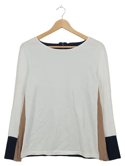 BOGNER Damen Pullover Gr. 42 Weiß Beige Navy Colorblock Viskose