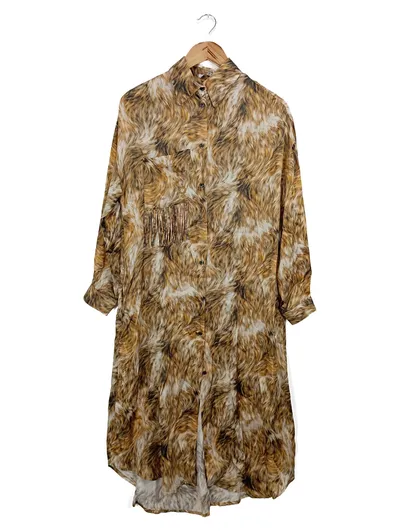Funky Staff Damen Blusenkleid Hemdblusenkleid XS Braun Tierdruck Casual