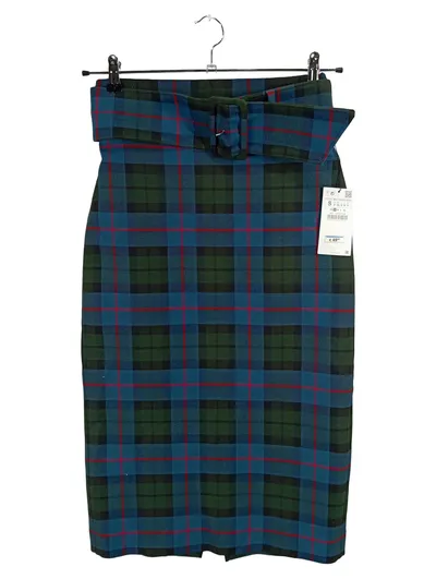 Zara Woman Bleistiftrock Kariert Tartan Gürtel Gr. S/36 Grün Blau