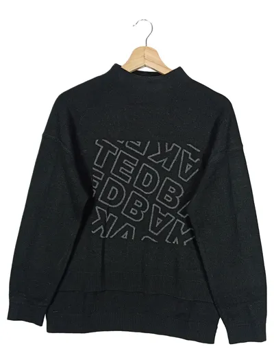 TED BAKER Damen Pullover Gr. 34/XS Schwarz Logo-Print Wolle Casual