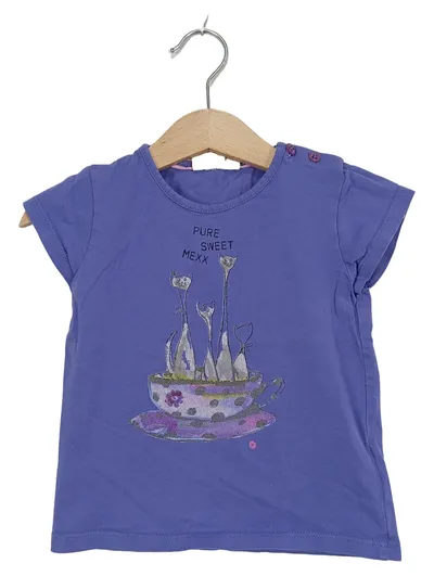 MEXX Mädchen T-Shirt Gr. 86 Lila Katzen Tasse Print Baumwolle