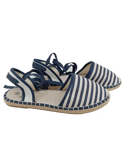 bpc Espadrilles Damen Gr. 41 Blau Weiß Gestreift Maritim Schnürbänder