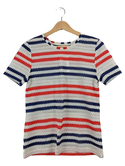 ORSAY Damen T-Shirt Gr. M Strick Lochmuster gestreift rot blau weiß