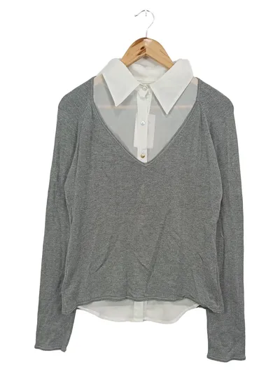 YAYA Damen Pullover Gr. 38/M Grau V-Ausschnitt Business Casual