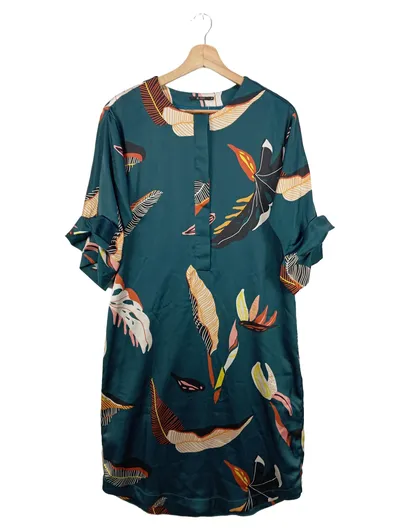 10 FEET Damen Blusenkleid XS 34 Grün Floral Muster Bohemian Minikleid