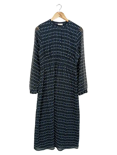 MAISON 123 Damen Blusenkleid Gr. 38/M Blau Grafisch Elegant Midikleid