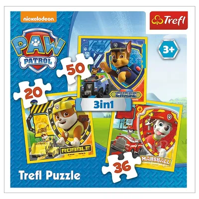 Trefl Puzzle 3in1 Paw Patrol Chase Rubble Marshall 20+36+50 Teile ab 3 Jahre