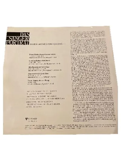 Maria Meneghini Callas I – Das Sänger-Porträt Vinyl LP Columbia C 70400