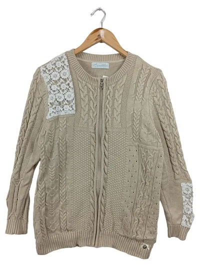 HIMMELBLAU BY LOLA PALTINGER Strickjacke Damen Beige Gr. 44/L Vintage Elegant