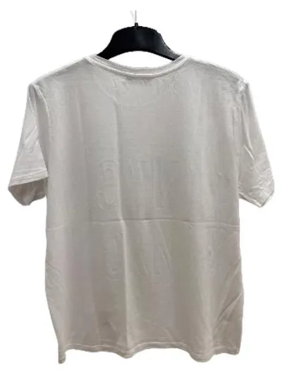 Mango T-Shirt Damen L Weiß Schriftzug Logo Print Baumwolle Freizeit