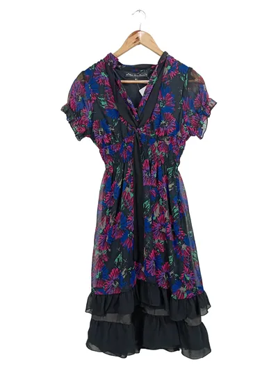 Mela Loves London Kleid Damen M/L Blumen Rüschen Chiffon Mehrfarbig