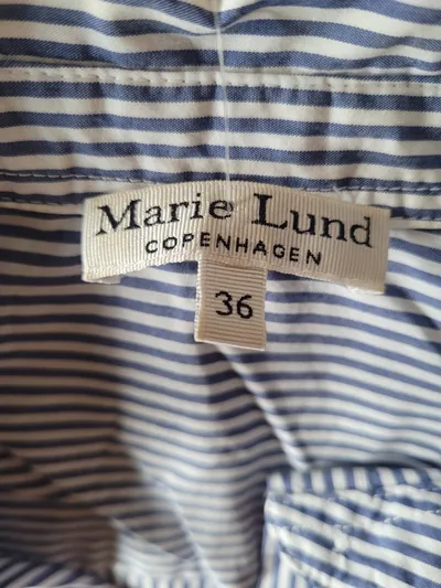 Marie Lund Hemdbluse Damen Blau Gestreift Kurzarm Gr. 36 Büro Baumwolle