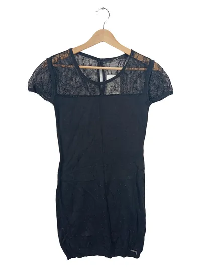 GUESS Damen Top Spitze Kurzarm Schwarz Gr. XS Elegant