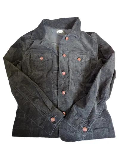 Brookshire Damen Cordjacke Schwarz Gr. 38 Casual Langarm Baumwolle Elasthan