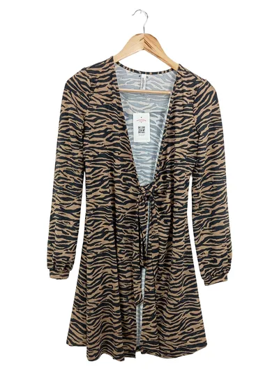 CHIARA FORTHI Damen Freizeitkleid 34/XS Braun Animal-Print Wickeloptik Midikleid