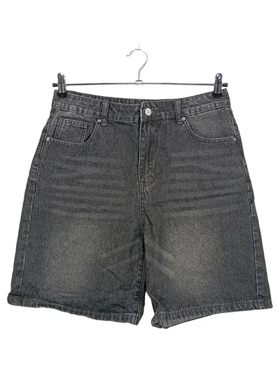 DAZY High Waist Bermuda Jeans Shorts Damen Grau W33 L20 Casual Baumwolle