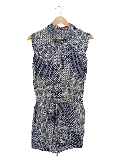 s.Oliver Damen Jumpsuit Kurz Gr. S Blau Weiß Paisley Boho Viskose