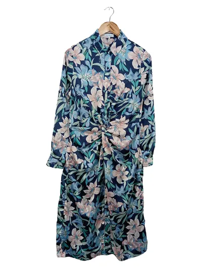 BLUE VANILLA Damen Blusenkleid 38/M Blau Floral Blumenmuster Midikleid Bohemian