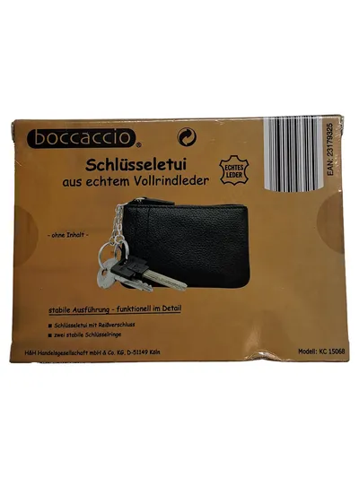 Boccaccio Schlüsseletui Echtes Vollrindleder Schwarz Reißverschluss NEU